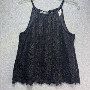 Womens Lace Halter Top Medium Whimsigoth Vamp Babydoll  Black Romantic Keyhole